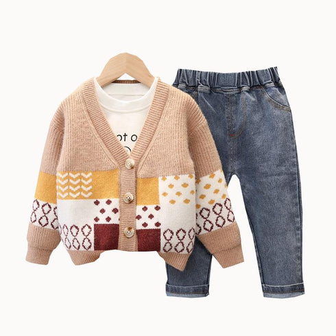 Boy's Sweater Cardigan Three-Piece Set